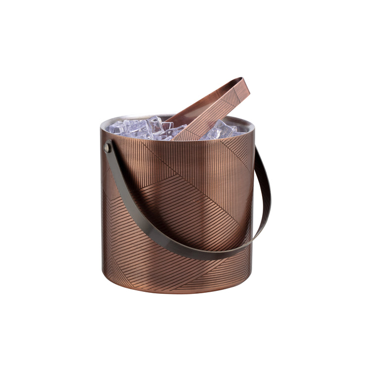 Oil Rubbed Bronze & Charcoal | Urban Oasis Chevron 3qt Ice Bucket & Ice Tong Set, perfect for upscale hotels with its contemporary pattern and functional design.