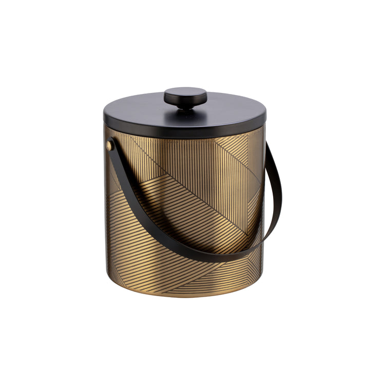 Brushed Gold & Black | Sleek Urban Oasis Chevron 3qt Ice Bucket & Ice Tong Set, perfect for adding a modern flair to high-end guestroom decor.