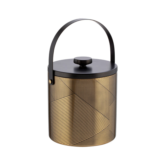 Brushed Black & Gold | Elegant Urban Oasis Chevron 3qt Ice Bucket & Ice Tong Set, designed with a modern chevron pattern for a refined touch in hospitality environments.