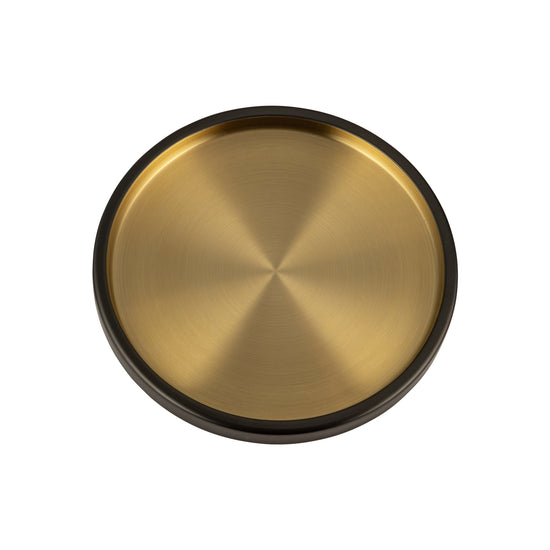 Black & Gold | Elegant Metropolis 14" Round Tray, offering a sophisticated and functional design for luxury hotel service.