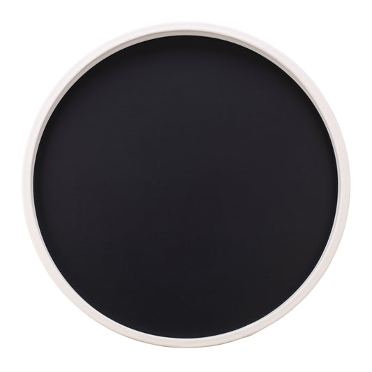 Black with White | Vibrant Rainbow 14" Round Serving Tray with a sleek white rim, perfect for serving appetizers at parties.