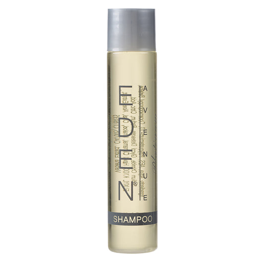 EDEN AVENUE PLATINUM 1oz Shampoo bottle featuring a sleek design for premium hotel amenities, offering guests a gentle, refreshing hair cleansing experience.