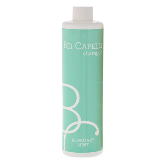 BEI CAPELLI Monogram 12oz Shampoo bottle with a sleek white design, perfect for individual use in hotels, spas, or salons.