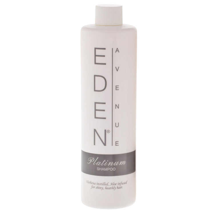 EDEN AVENUE PLATINUM 12oz Shampoo bottle featuring a sleek design with a luxurious formula that gently cleanses and nourishes hair, providing a refreshing and rejuvenating experience for guests.