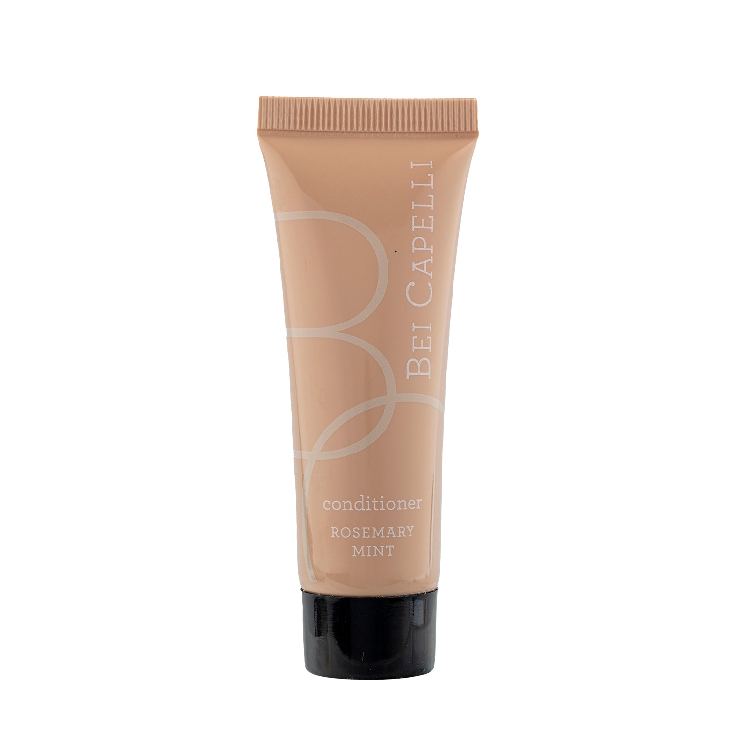 BEI CAPELLI Monogram 1oz Conditioner bottle with a sleek, travel-sized design, providing hotel guests with a premium, single-use conditioning experience for smooth and nourished hair.