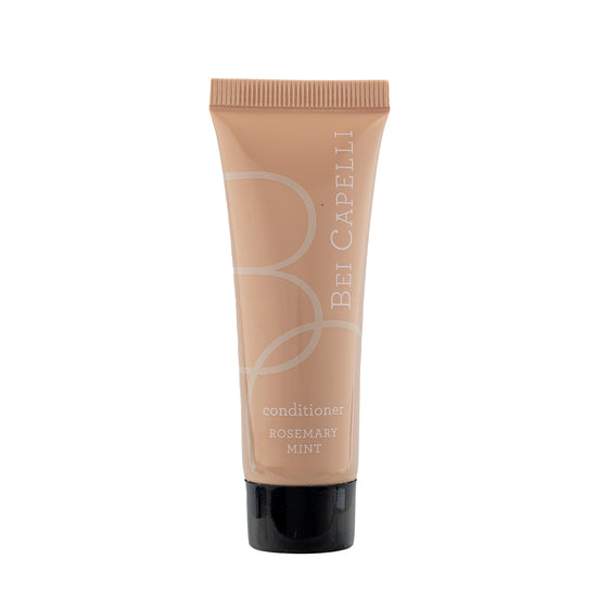 BEI CAPELLI Monogram 1oz Conditioner bottle with a sleek, travel-sized design, providing hotel guests with a premium, single-use conditioning experience for smooth and nourished hair.