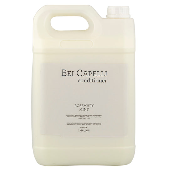 BEI CAPELLI Monogram 1-Gallon Conditioner bottle with a clean white design, ideal for professional and hospitality use, offering high-quality hair care in a bulk size