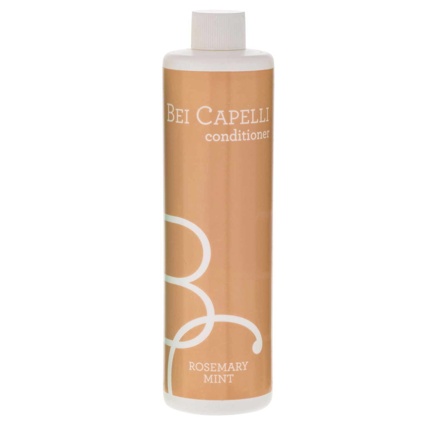 BEI CAPELLI Monogram 12oz Conditioner bottle with a sleek white design, ideal for individual use in hotels, spas, or salons, providing premium hair care.