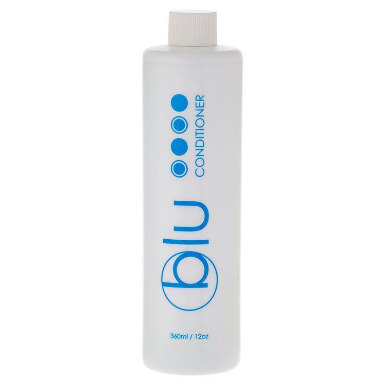 BLU 12oz Conditioner bottle with a sleek design, offering hotel guests a luxurious, moisturizing hair care experience.