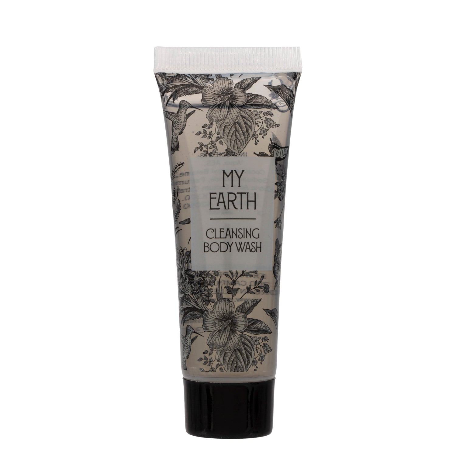 The MY EARTH: GARDEN OF EDEN 1oz Body Wash is a natural, eco-friendly body wash in a single-use bottle, offering a refreshing and luxurious cleanse for guests.