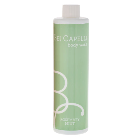 BEI CAPELLI Monogram 12oz Body Wash bottle with a sleek design, ideal for hotel and spa amenities, offering a luxurious and refreshing cleansing experience.