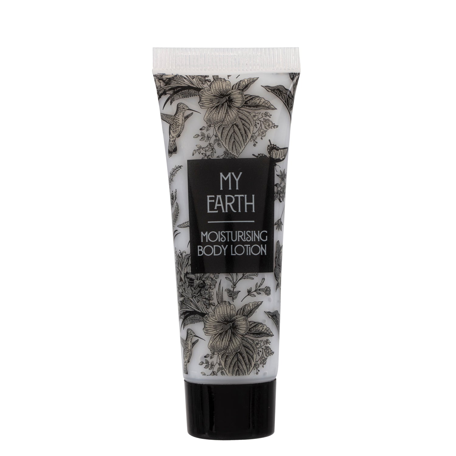 The MY EARTH: GARDEN OF EDEN 1oz Body Lotion provides a nourishing, eco-friendly moisturizer for guests, leaving skin soft and hydrated.