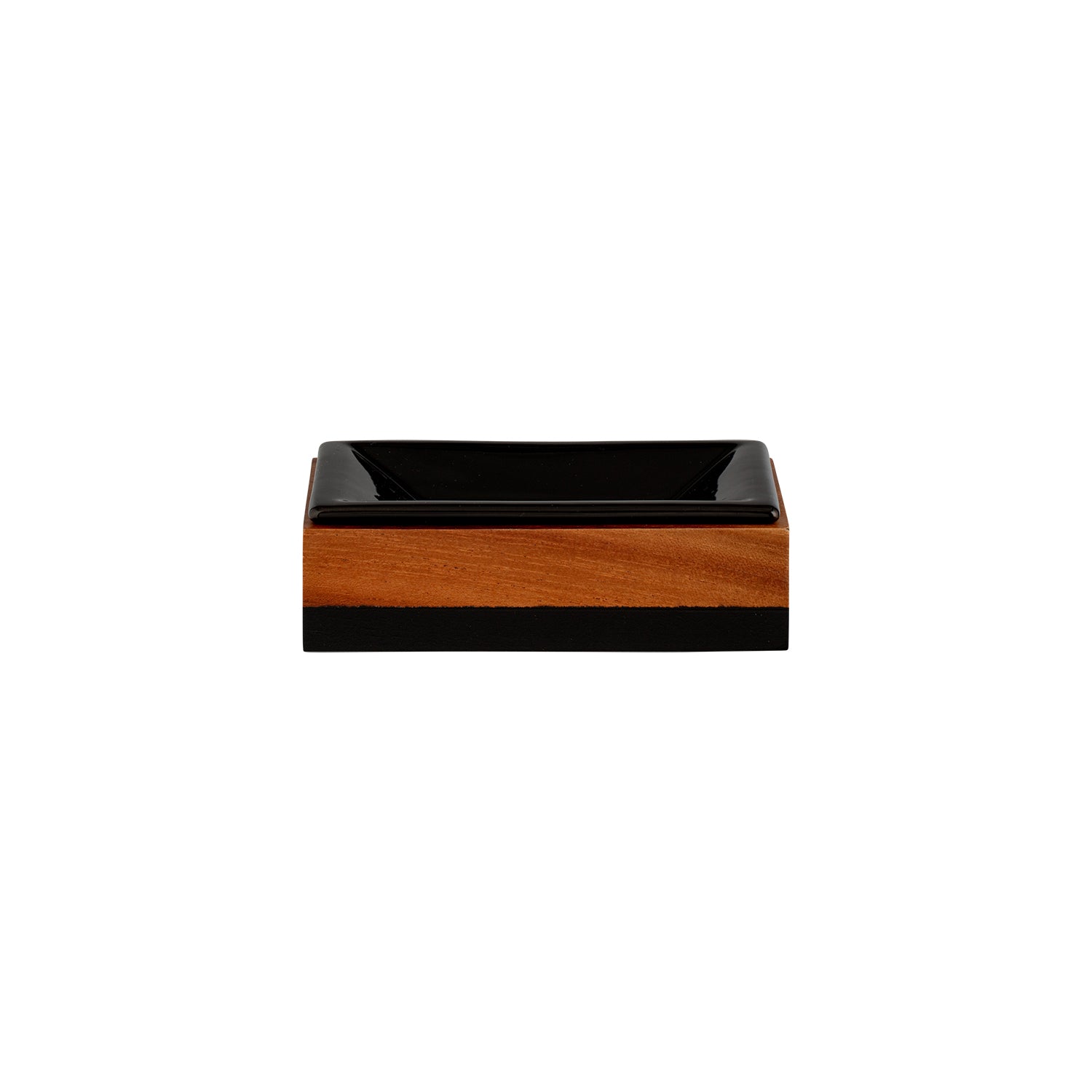 Acacia | Image of the Rectangle Soap Dish with Black Ceramic Insert from the Canopy Collection.