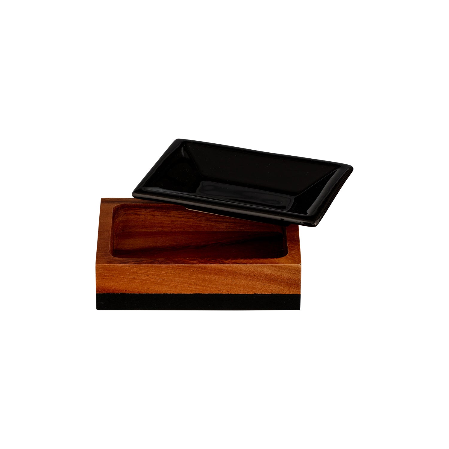 Acacia | Image of the Rectangle Soap Dish with removable Black Ceramic Insert