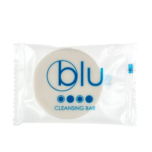 BLU Round White Cleansing Bar Soap, elegantly designed for hotel bathrooms, providing guests with a refreshing and gentle cleansing experience.