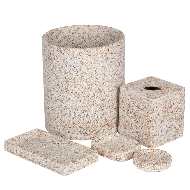 Brown | Contemporary Terrazzo Bath Accessories Set with a durable, polished finish, adding a sophisticated and natural aesthetic to upscale hospitality spaces.