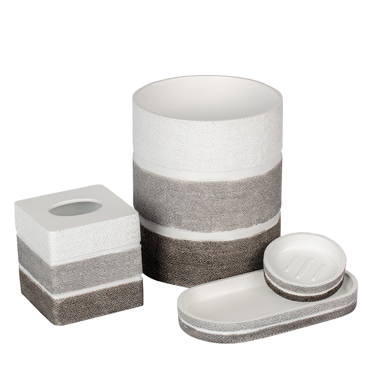 Gray & White | Complete Tri Twine Bath Accessories Set featuring a textured woven design for a natural and elegant look.