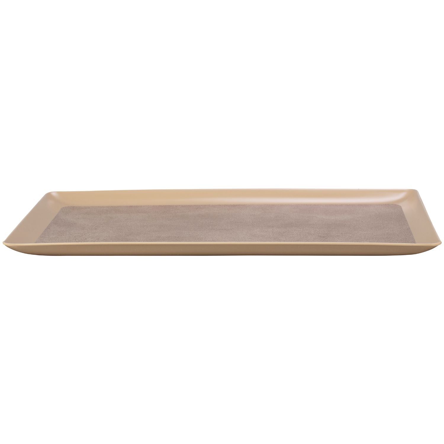 Taupe | Stylish 11" x 17" laminated leatherette tray, perfect for practical and aesthetic use in guestroom spaces.