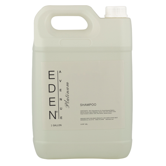 Image of the EDEN AVENUE PLATINUM 1 Gallon Shampoo, featuring a sleek bulk container designed for hospitality settings, providing premium hair cleansing solutions.