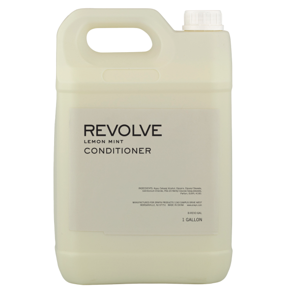 REVOLVE: TERRAZZO 1 Gallon Conditioner in a clear container, labeled with "REVOLVE: TERRAZZO" for bulk use in hospitality settings.