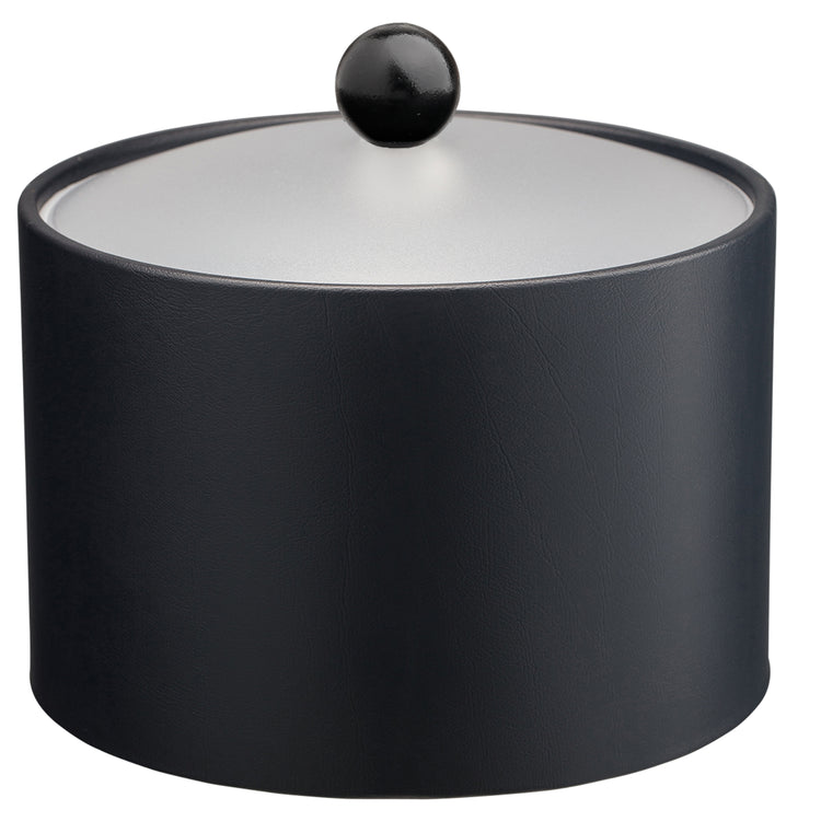 Designer Black | Core Mesa Leatherette Ice Bucket with an acrylic cover and a black wood ball knob, featuring a sleek and modern design ideal for guestroom use.